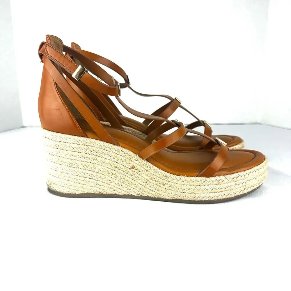 Franco Sarto Pana Platform Wedge brown Open toe Strappy Sandal Sz 8.5